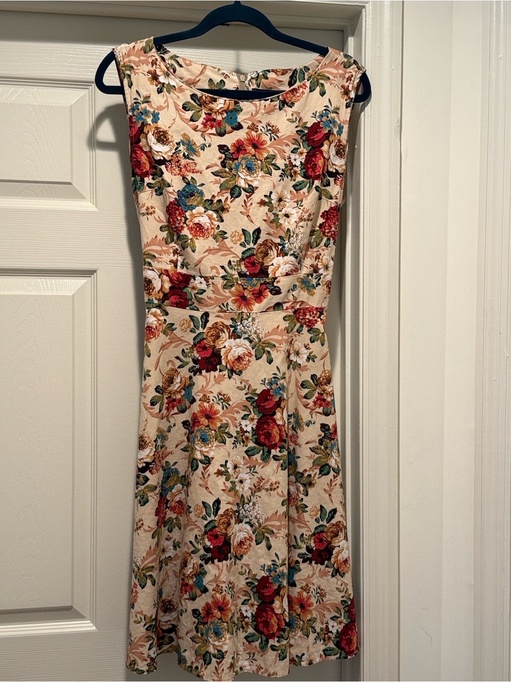 Vintage Inspired Cream Old Hollywood Multicolor Fall Tradwife Midi Dress Large